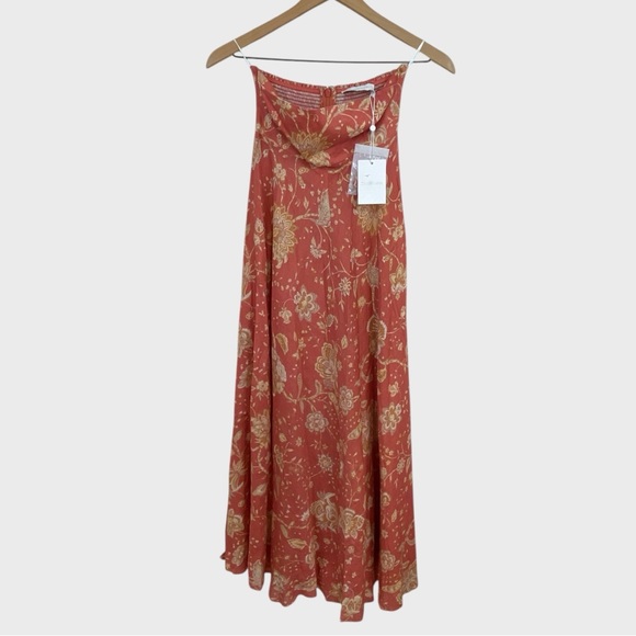 Zimmermann NWT Soft Red Paisley Linen Veneto Dress with Optional Straps Size 6 - Picture 2 of 9